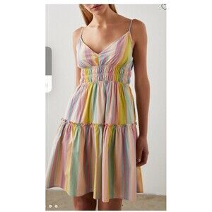 RAILS Women’s Dress Smocked Guava Stripe Short Tiered Straps Sz Medium a